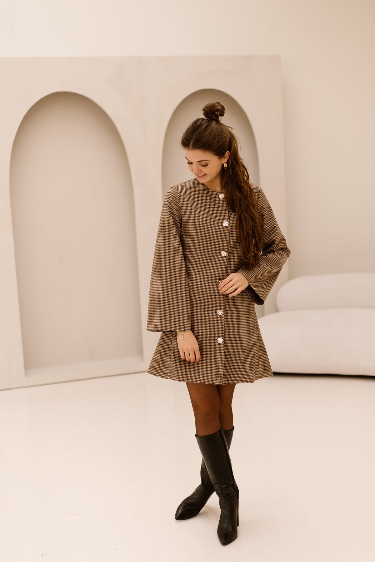 Erika blazer check dress beigebrown