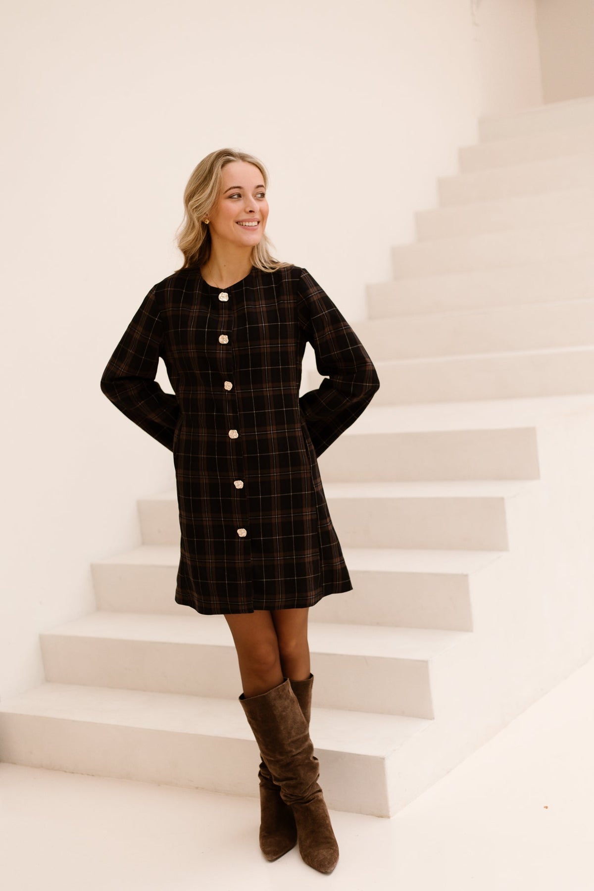 Erika blazer check dress blue/black - Bij Keesje - Bij Keesje - Jurk