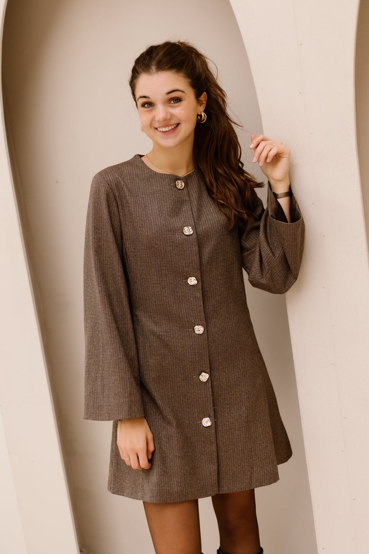 Erika blazer check dress lightbrown - Bij Keesje - Bij Keesje - Jurk