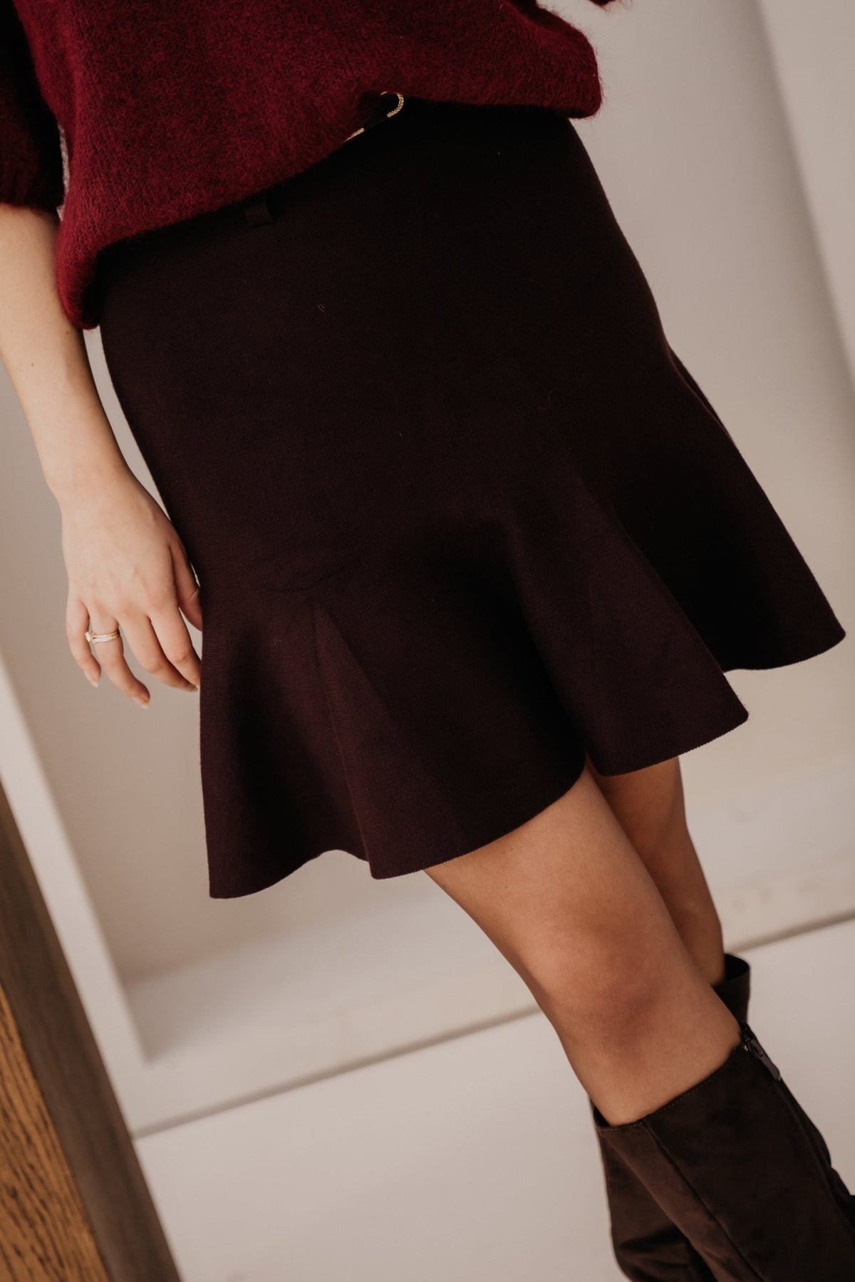 Eske belted skirt dark brown - Bij Keesje - Bij Keesje - Rok
