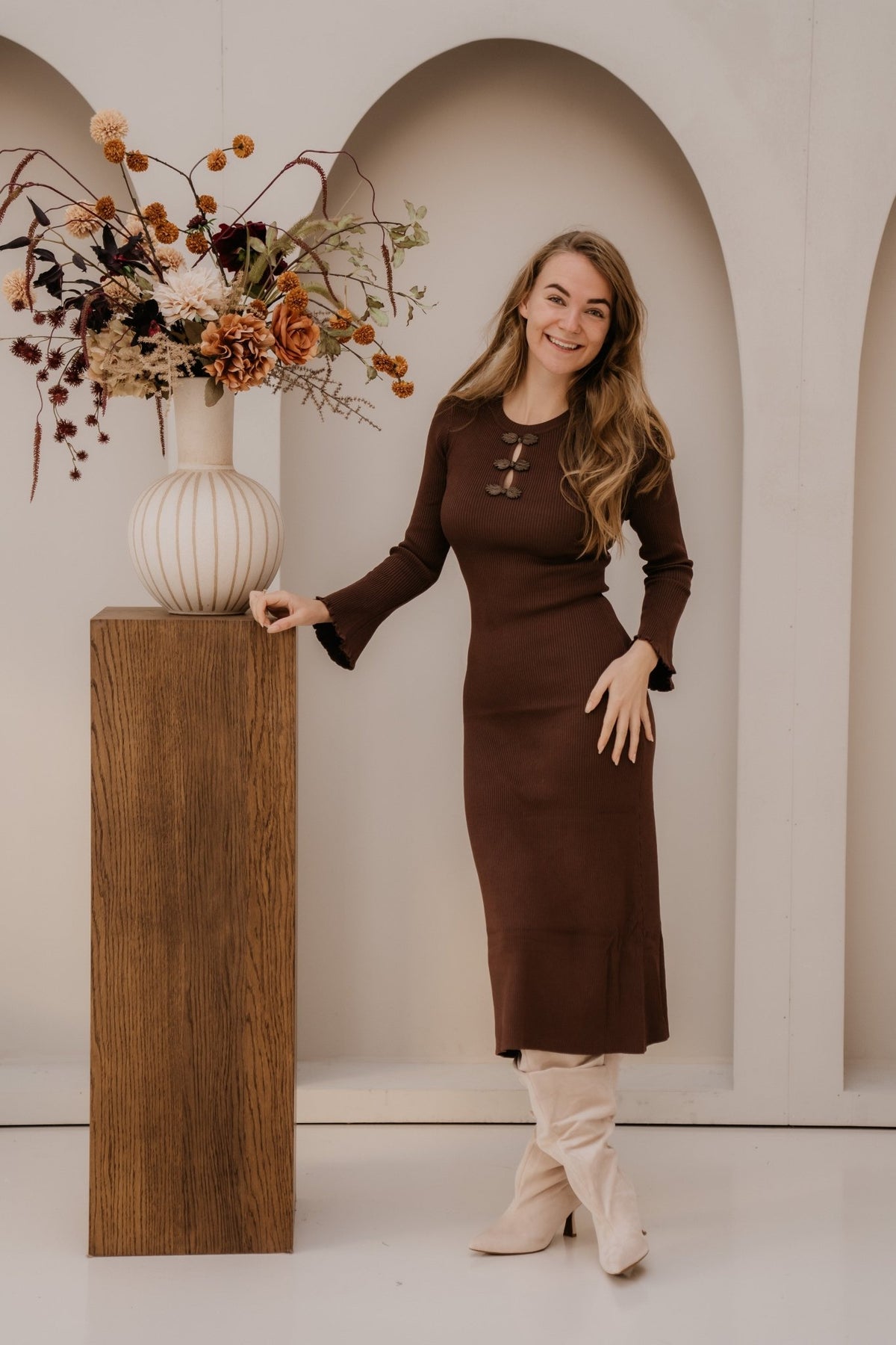 Evelyn knit maxi dress coffee - Bij Keesje - Bij Keesje - Jurk