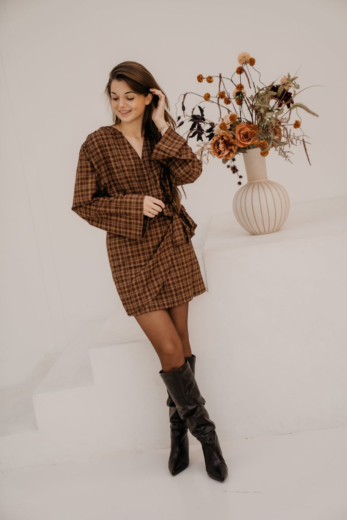 Fraukje check dress brown - Bij Keesje - Bij Keesje - Jurk