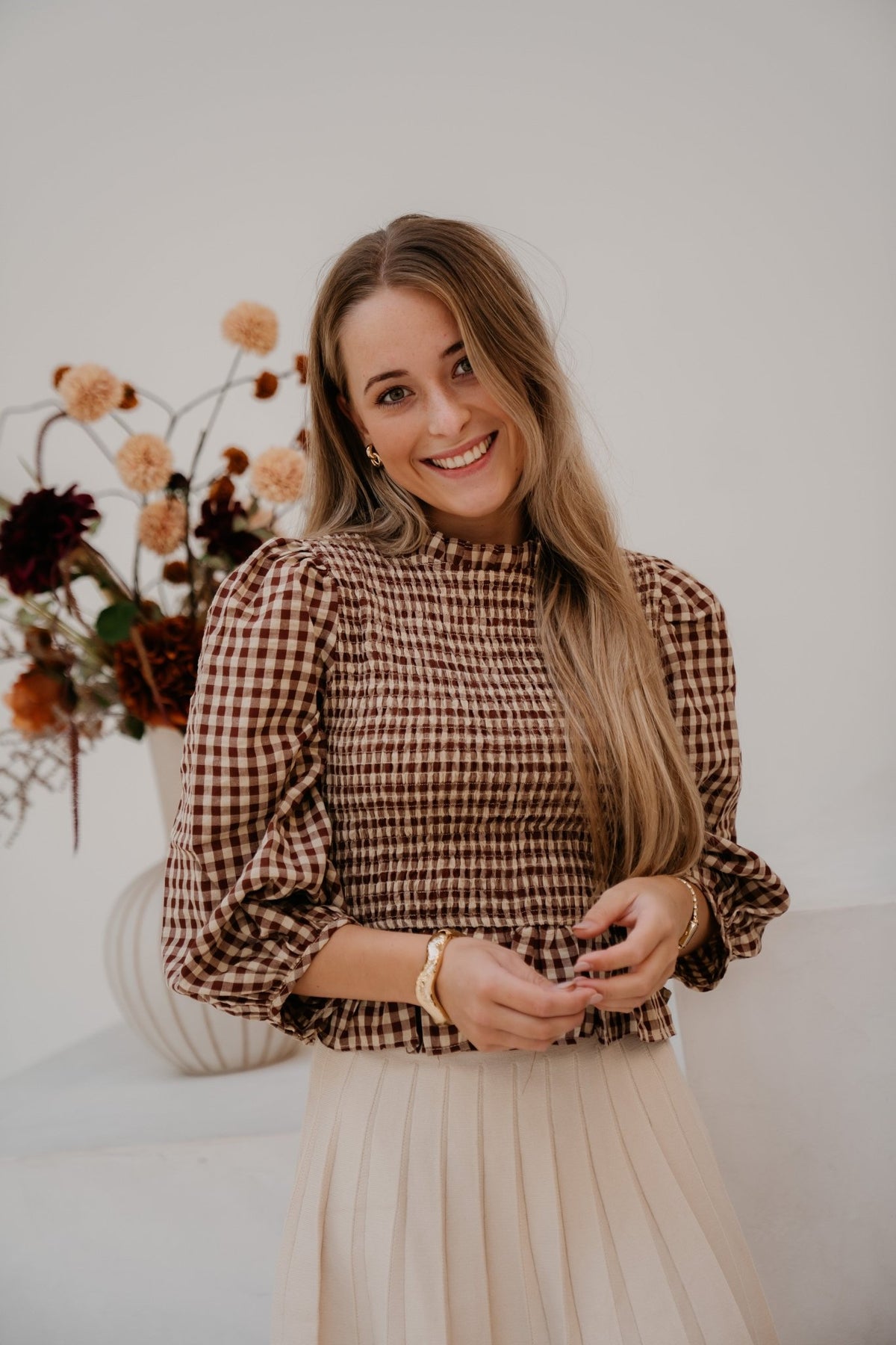 Gaby ruit top brown - Bij Keesje - Bij Keesje - Top