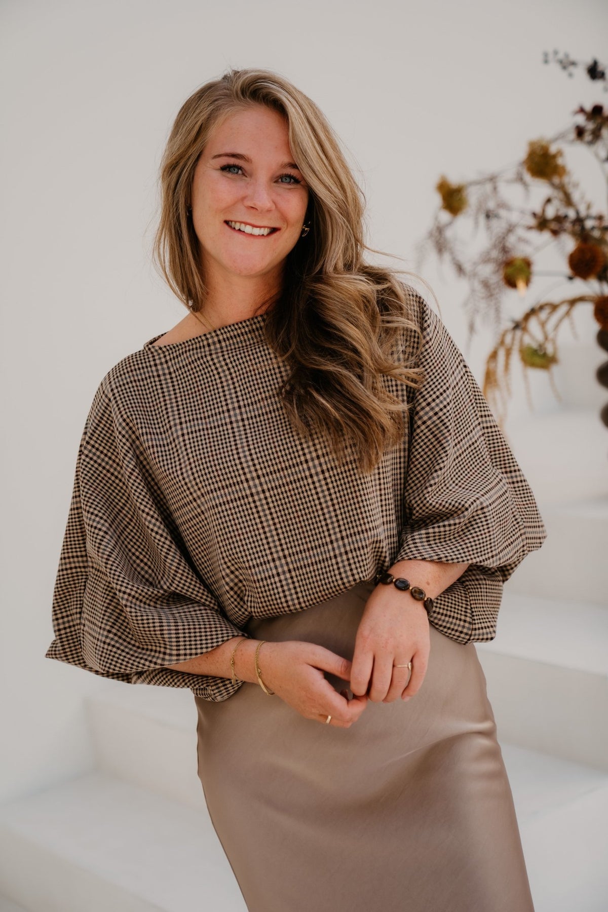 Gera Ruit Blouse Bruin/Zwart - Bij Keesje - Bij Keesje - Blouse