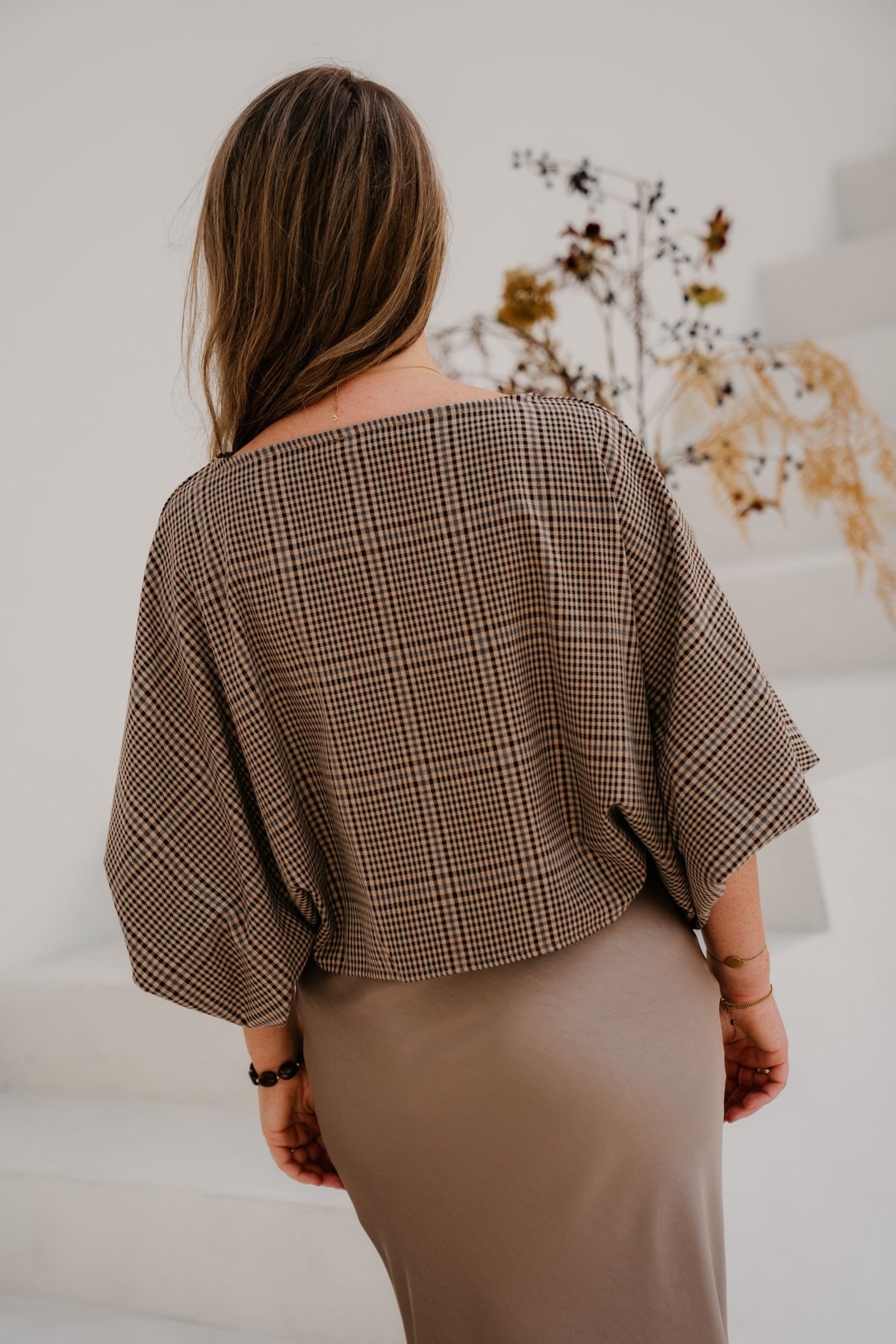 Gera Ruit Blouse Bruin/Zwart - Bij Keesje - Bij Keesje - Blouse