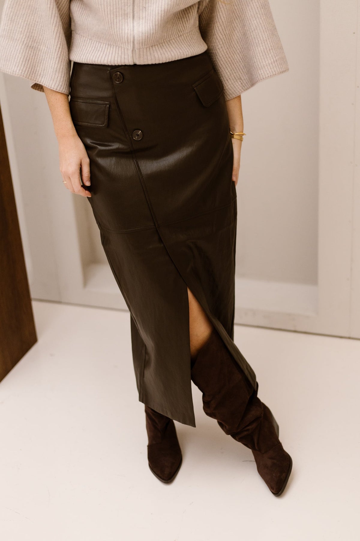 GittCC asym floor skirt dark brown - Bij Keesje - Co'couture - Rok