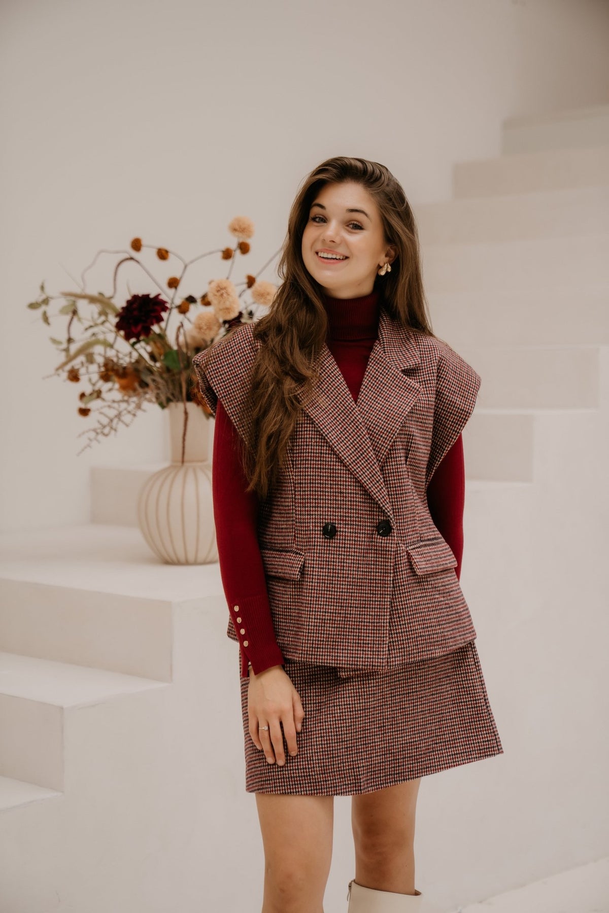 Ila ruit gilet bordeaux/blue - Bij Keesje - Bij Keesje - Gilet