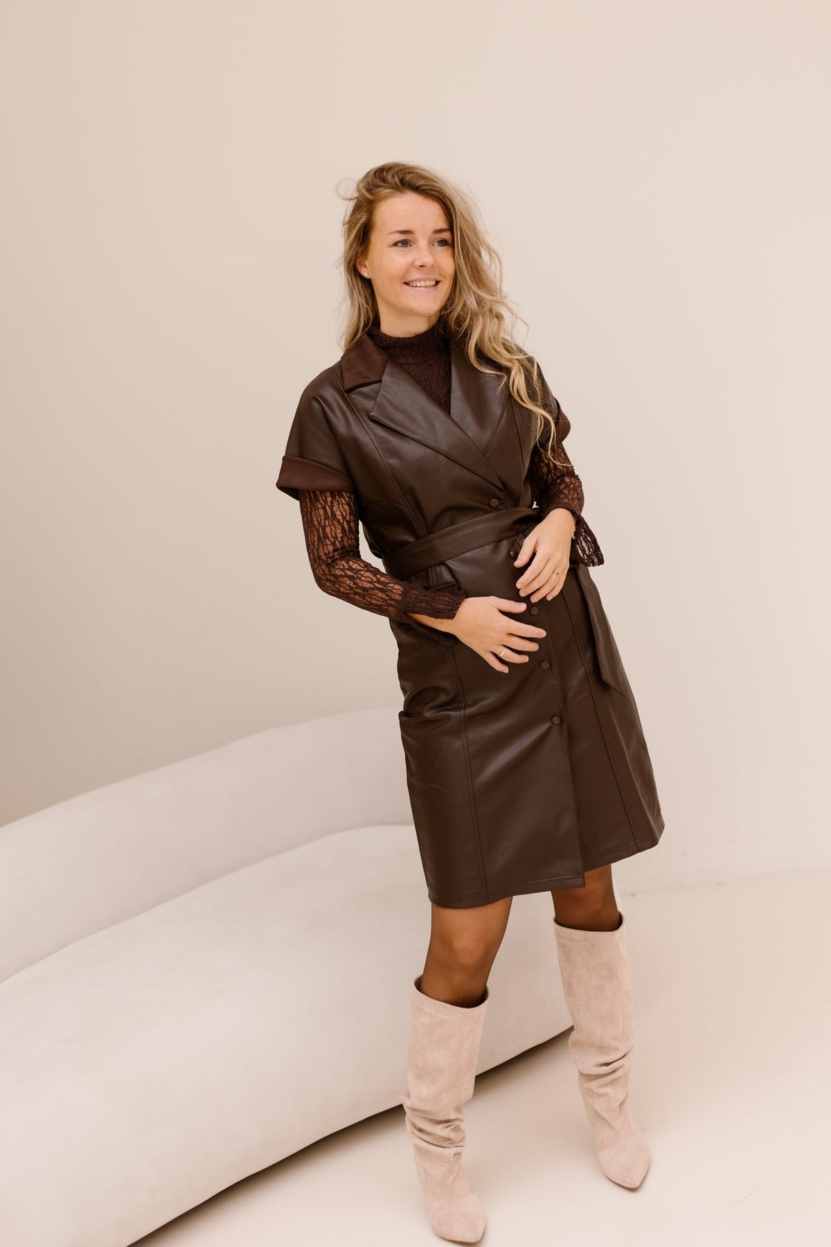 Izzy dress pu brown - Bij Keesje - Kimara - Jurk