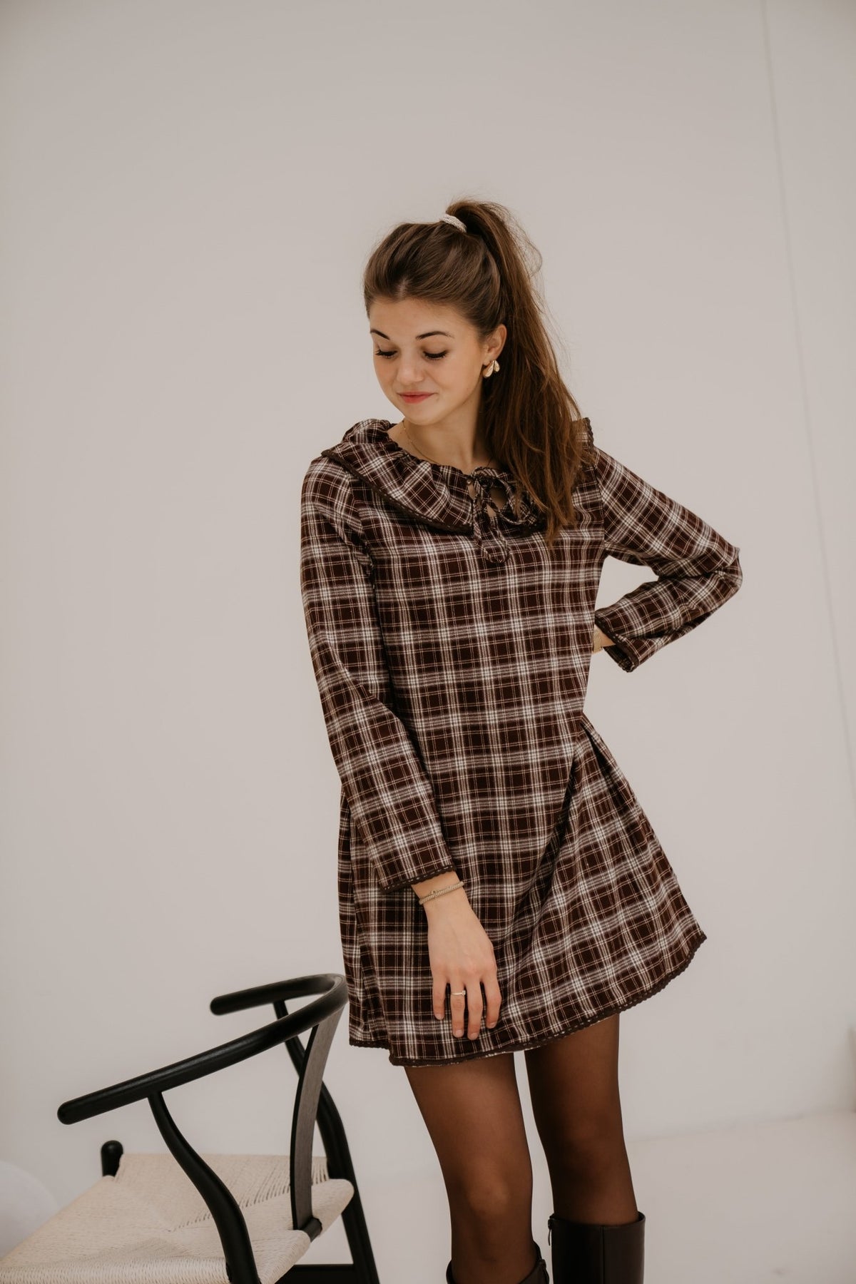 Jilda Ruffle Check Dress Maron - Bij Keesje - Bij Keesje - Jurk