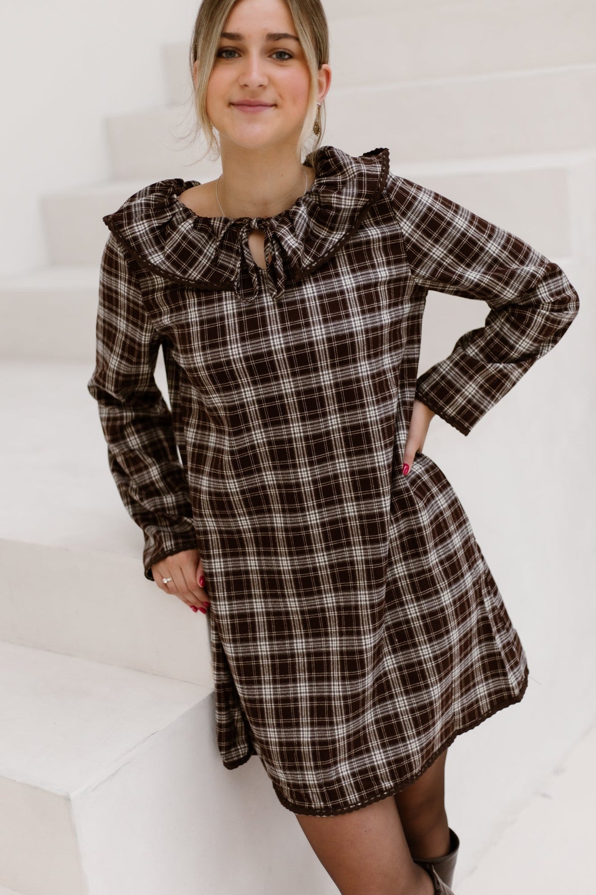 Jilda Ruffle Check Dress Maron - Bij Keesje - Bij Keesje - Jurk