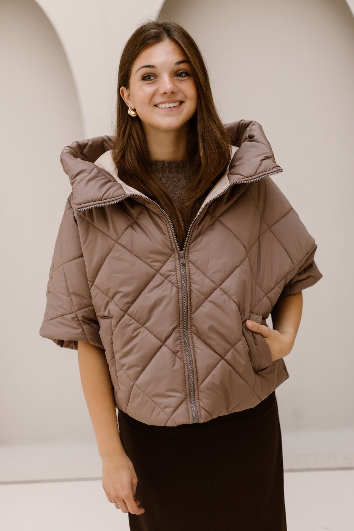 Karo bodywarmer taupe - Bij Keesje - Bij Keesje - Gilet