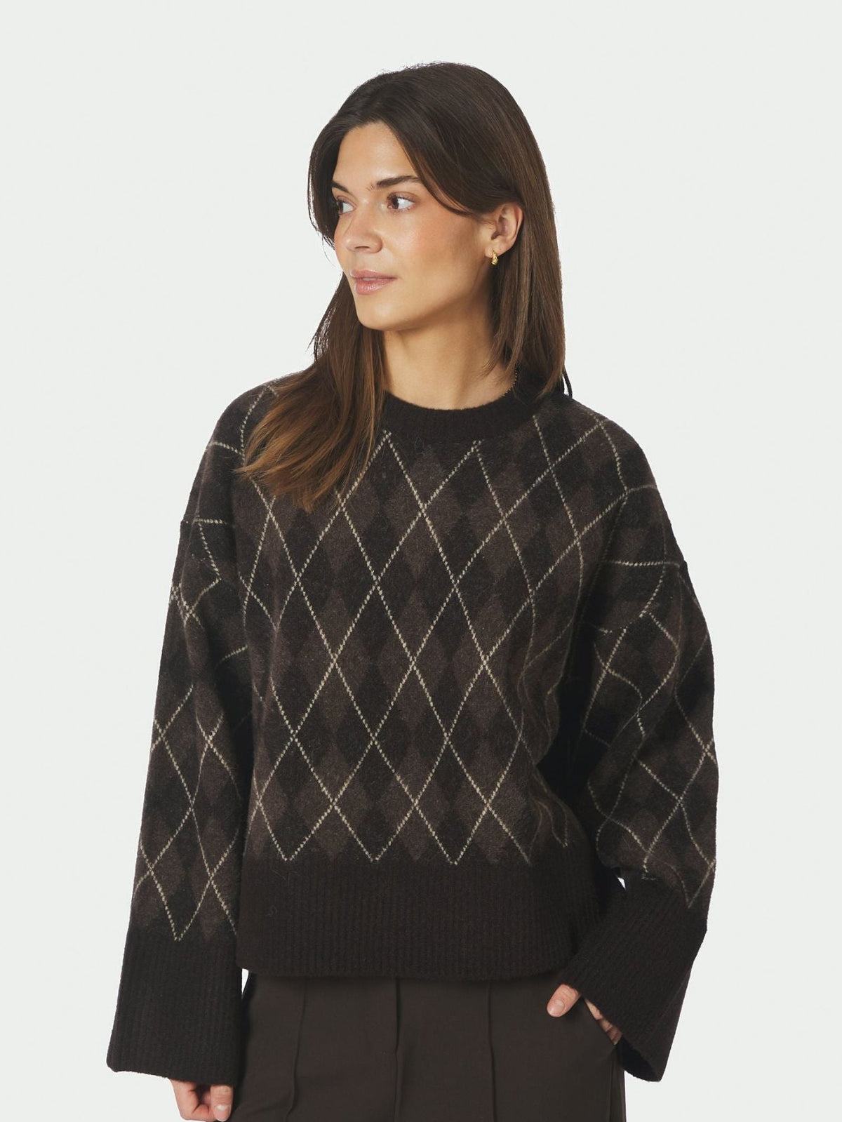 Kick Check Knit Blouse Dark Brown - Bij Keesje - Neo Noir - Trui