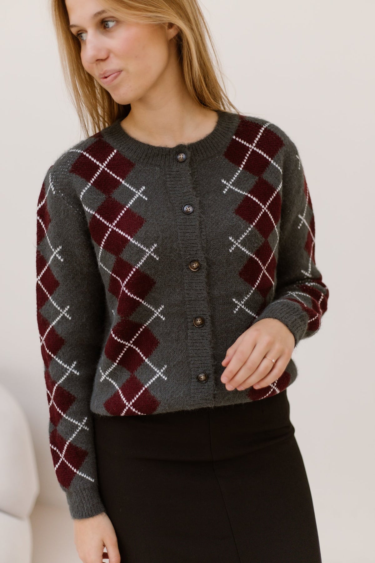 Kirsten Geruit Vest Grijs-Bordeaux - Bij Keesje - Bij Keesje - Vest