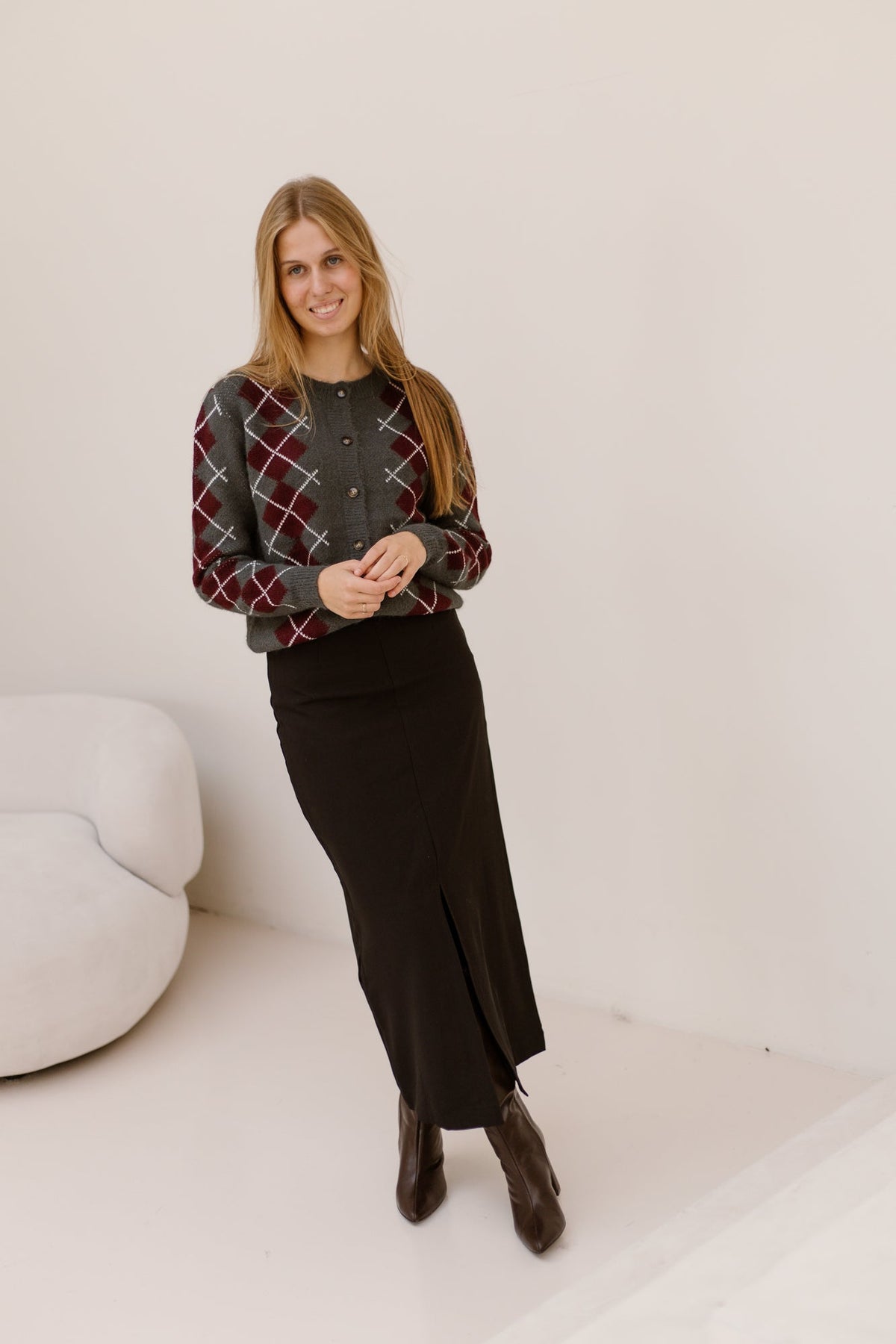 Kirsten Geruit Vest Grijs-Bordeaux - Bij Keesje - Bij Keesje - Vest