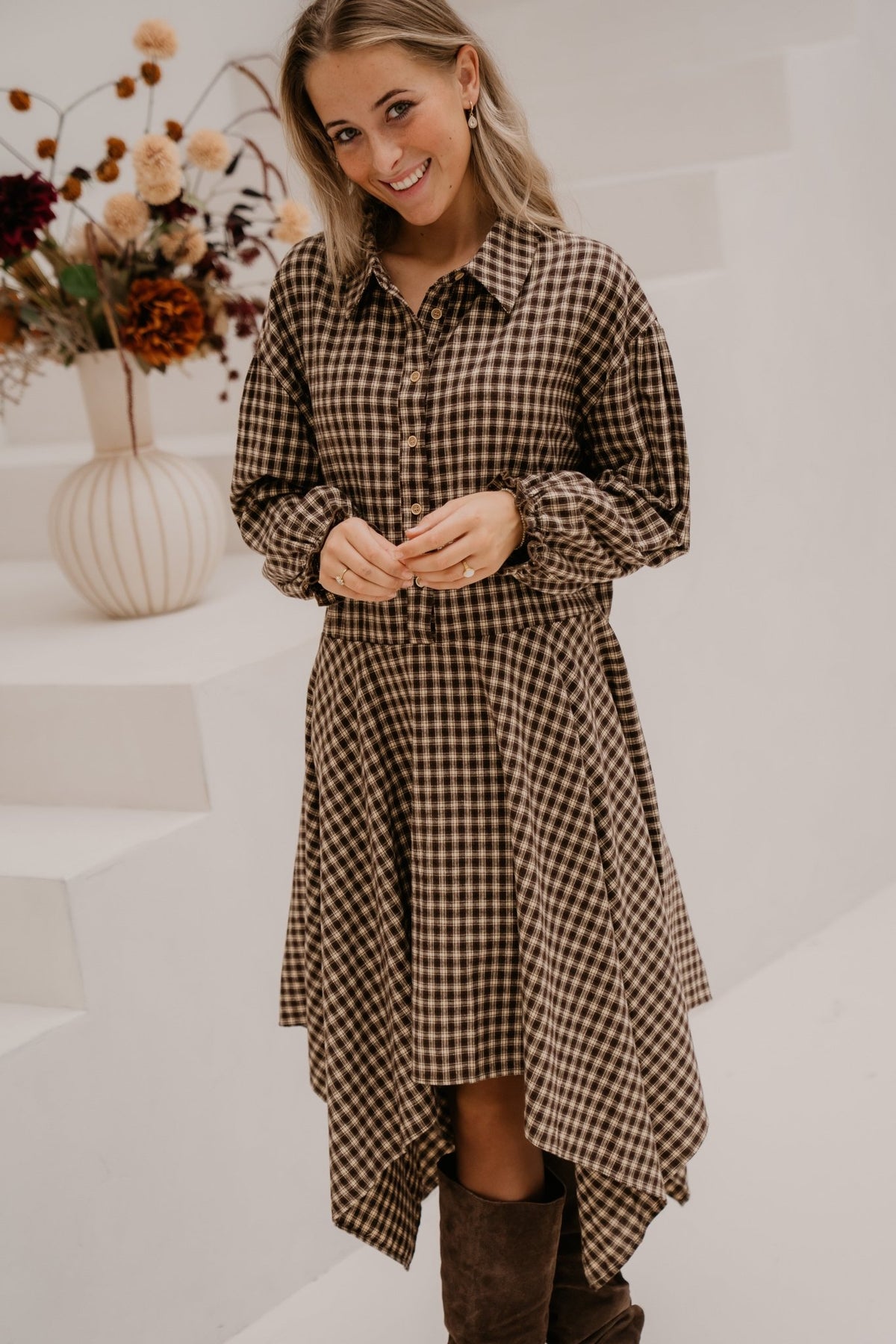 Lina dress ruit brown - Bij Keesje - Bij Keesje - Jurk