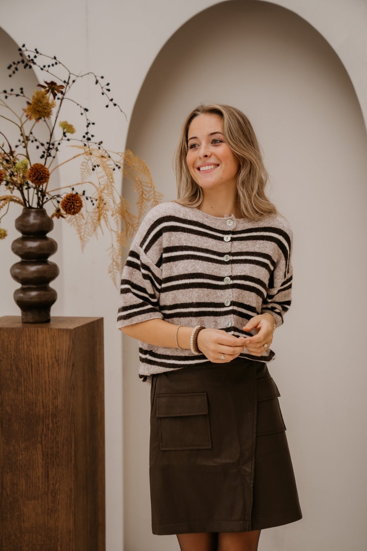 Loe top stripe taupe - Bij Keesje - Bij Keesje - Top