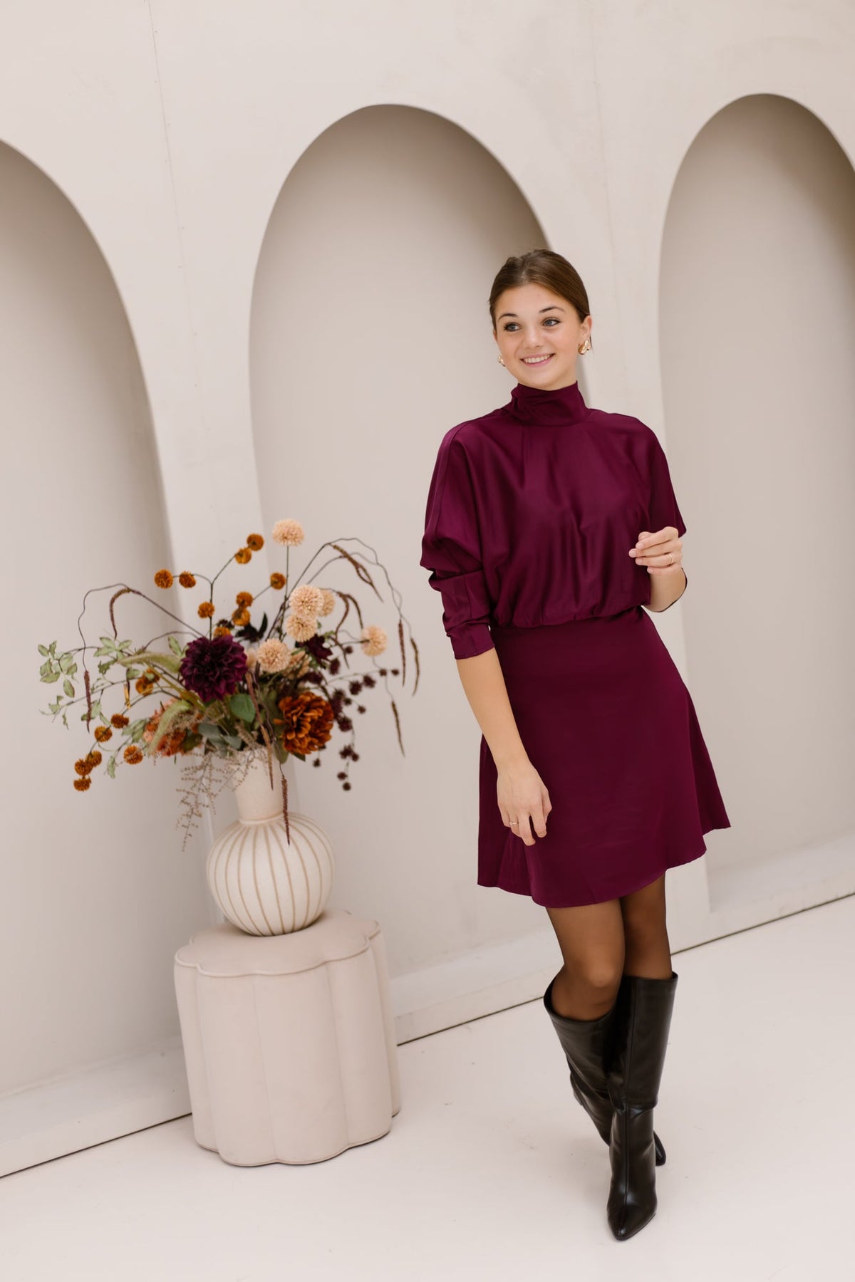 Merle Dress Satin Plum - Bij Keesje - Bij Keesje - Jurk