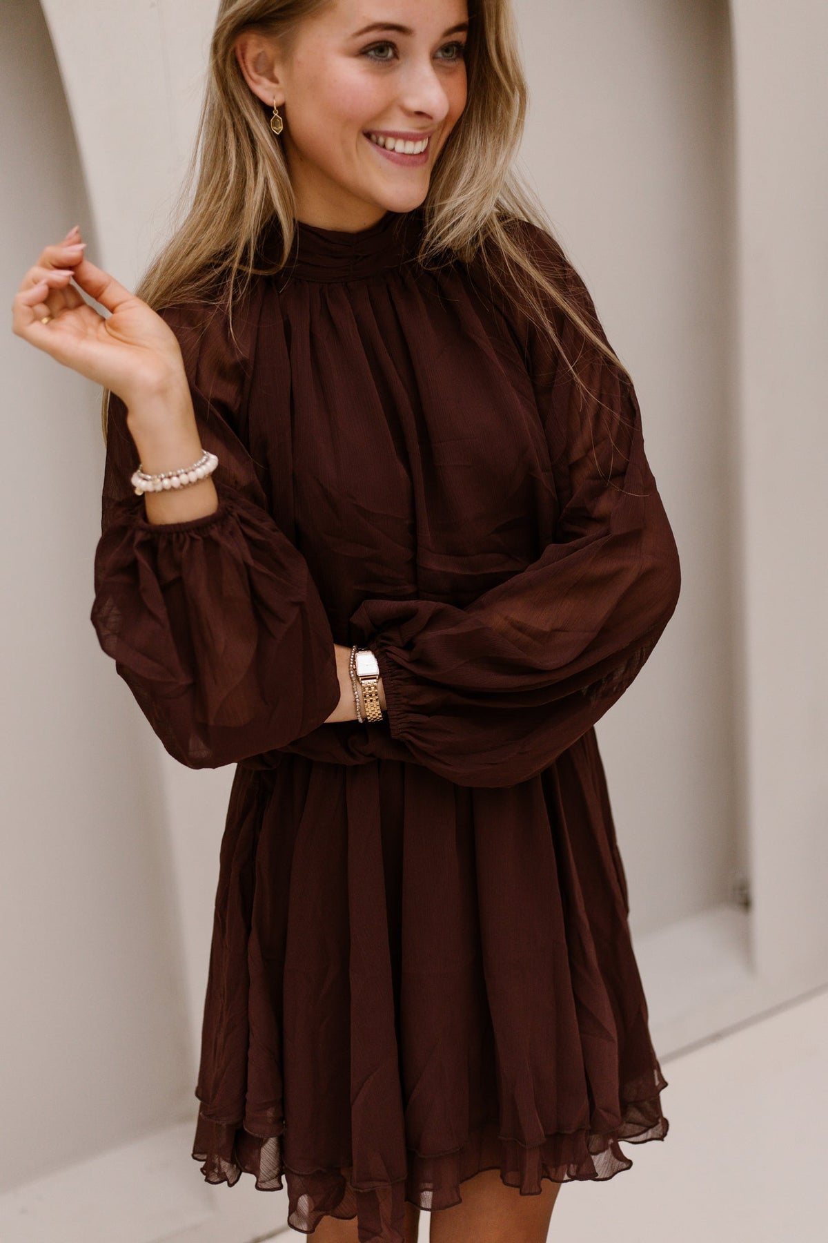 Nienke Ruffle dress brown - Bij Keesje - Bij Keesje - Jurk