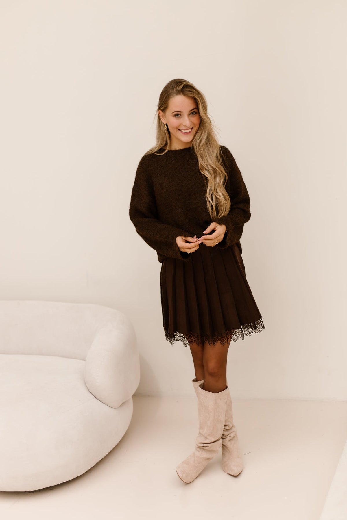 Nikkie Pleat skirt lace brown - Bij Keesje - Bij Keesje - Rok