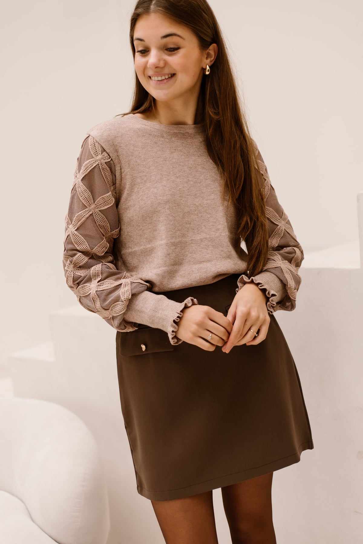 Noreen Detailed top taupe - Bij Keesje - Bij Keesje - Top