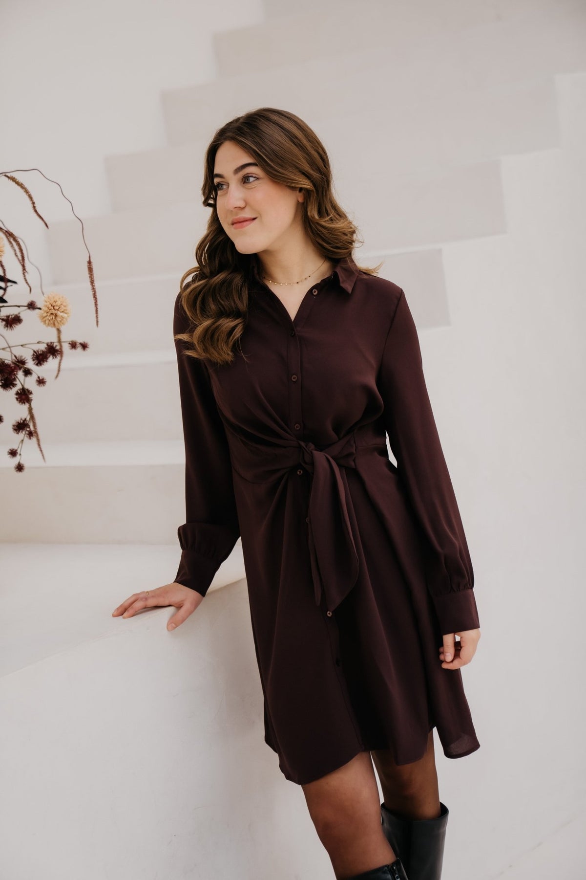 Objbarin short dress chocolate Plum - Bij Keesje - Object - Jurk