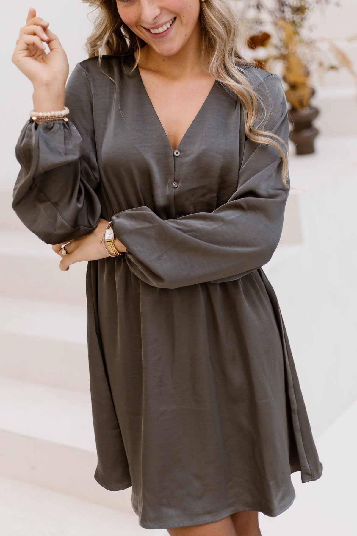 Objchilli short dress gunmetal - Bij Keesje - Object - Jurk