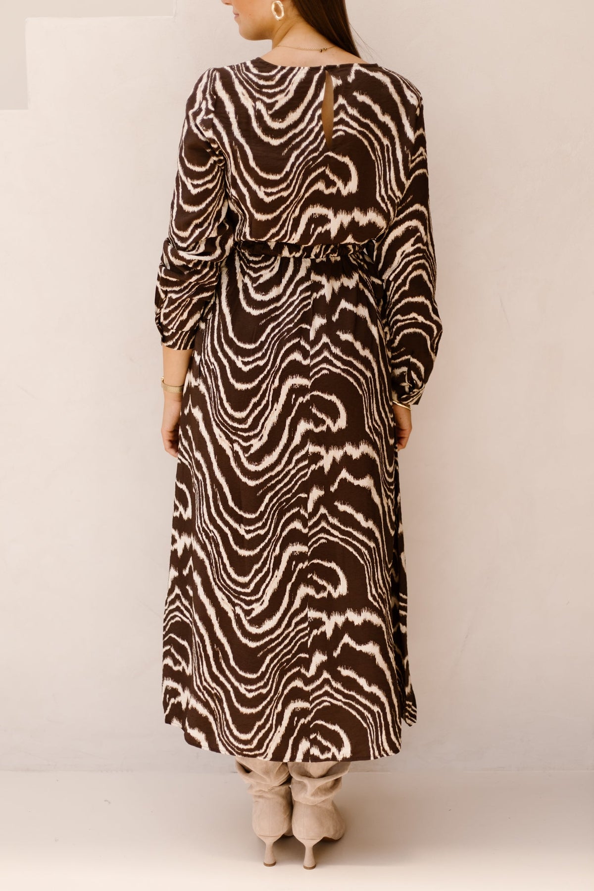 Objjacira L/S O-Neck Midi Dress Seal Brown/Birch - Bij Keesje - Object - Jurk