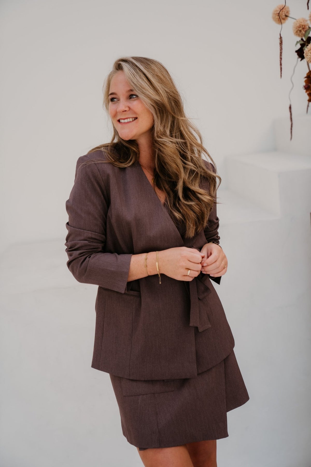 Objlisa LO L-S Belt blazer brown - Bij Keesje - Object - Blazer