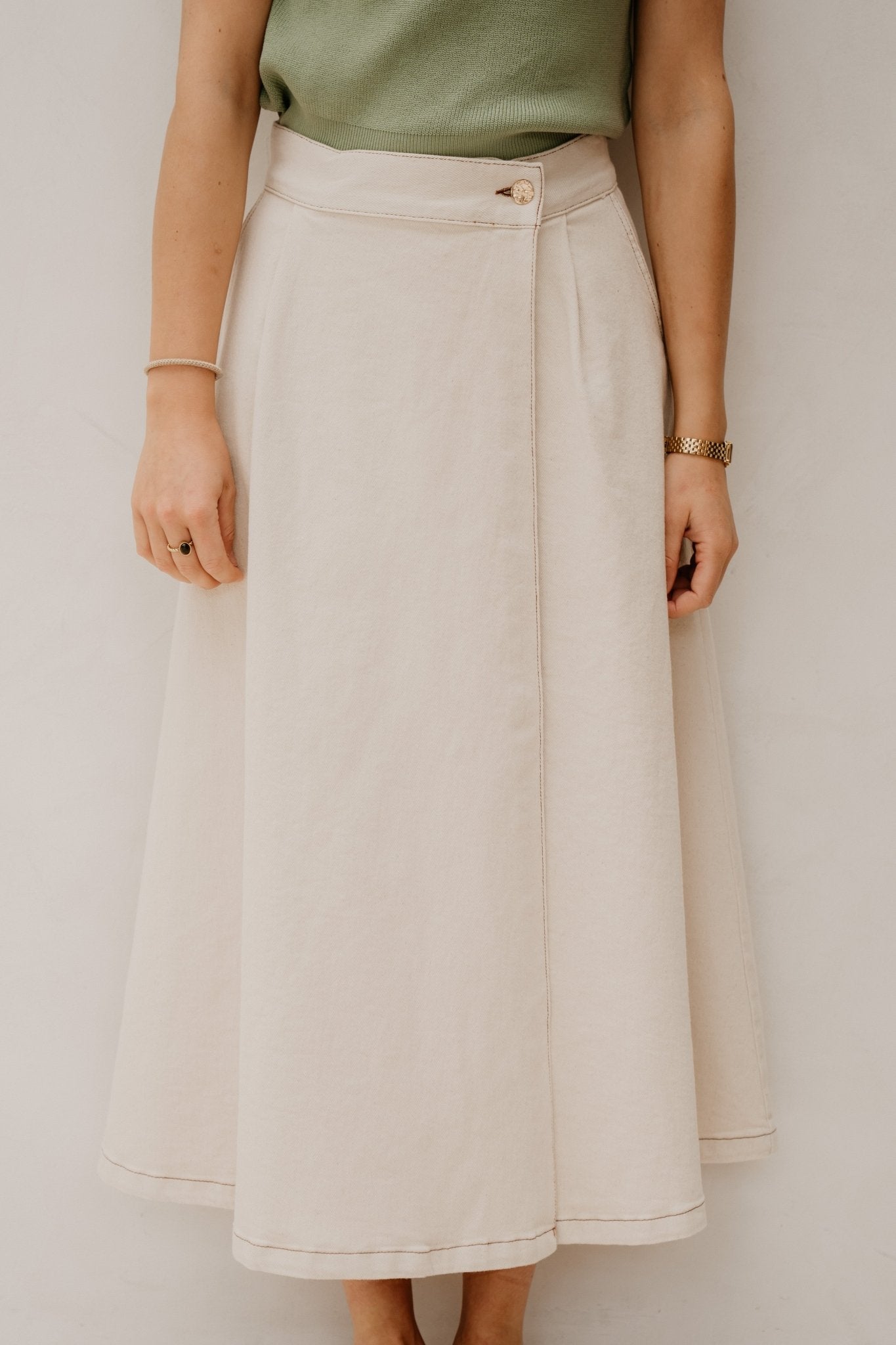 Objsina MW Long Denim Skirt Beige - Bij Keesje - Object - rok