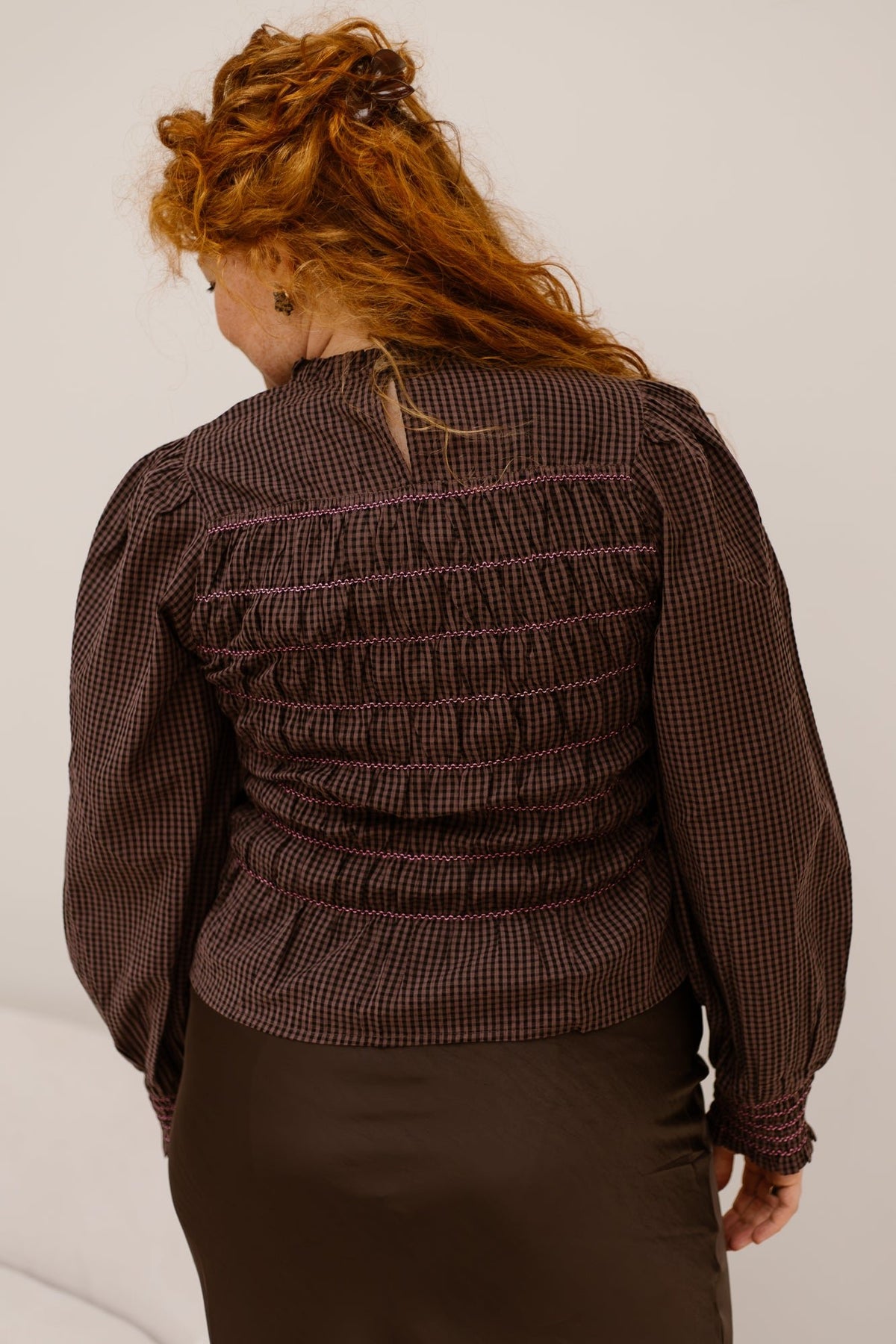 Oliana check blouse brown - Bij Keesje - Neo Noir - Blouse