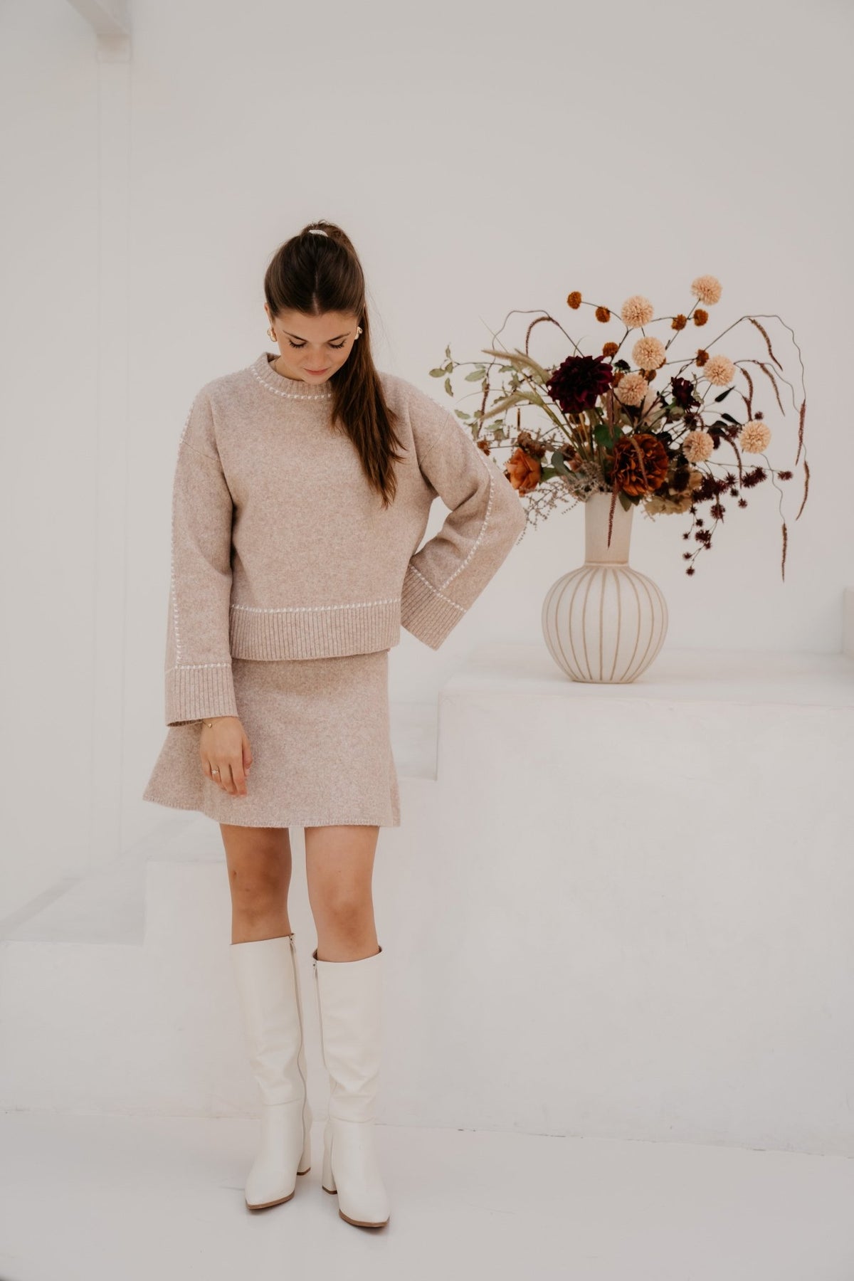 Roeme knit stitch blouse beige melange - Bij Keesje - Neo Noir - Trui