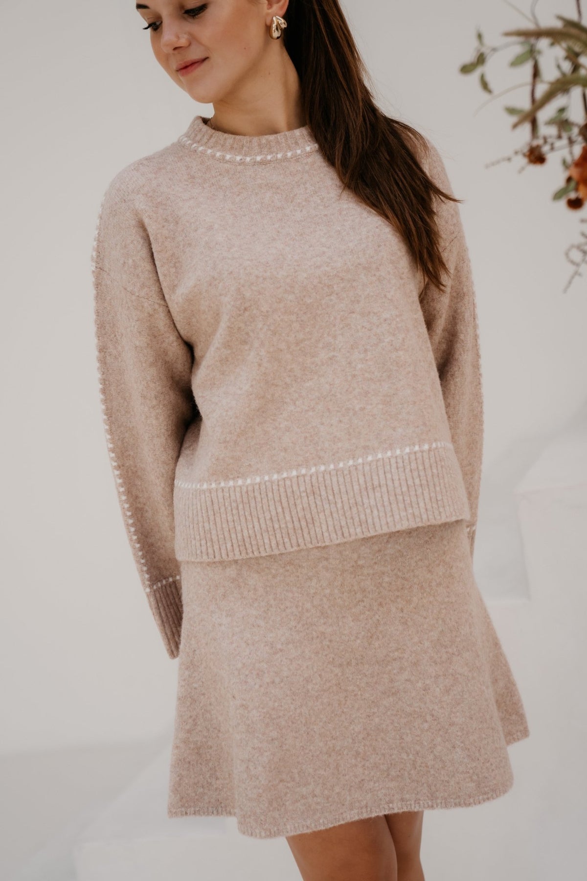 Roeme knit stitch blouse beige melange - Bij Keesje - Neo Noir - Trui