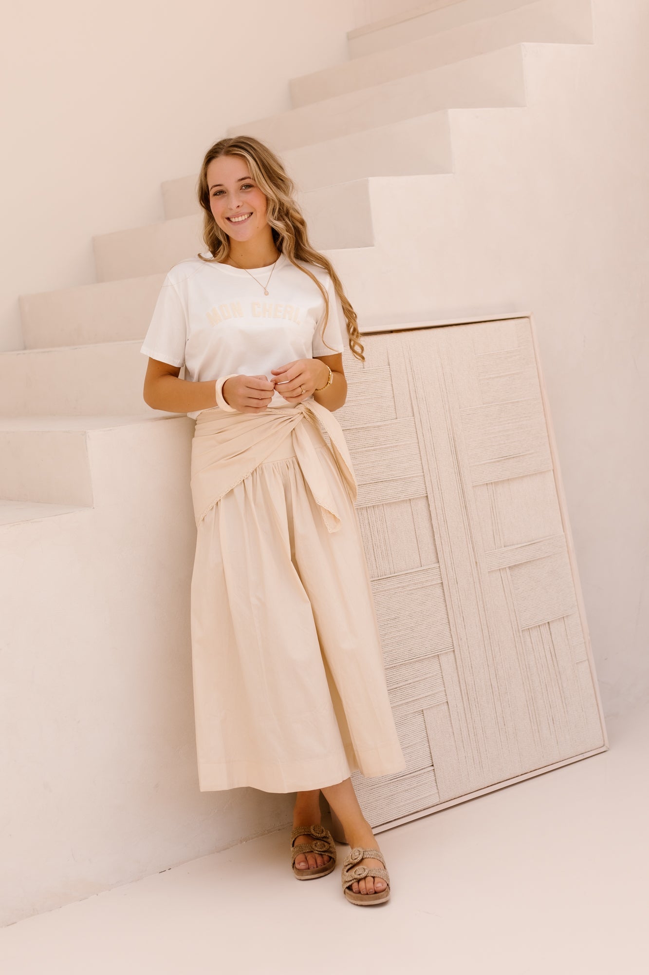 Rok met sjaal beige - Bij Keesje - Bij Keesje - Rok