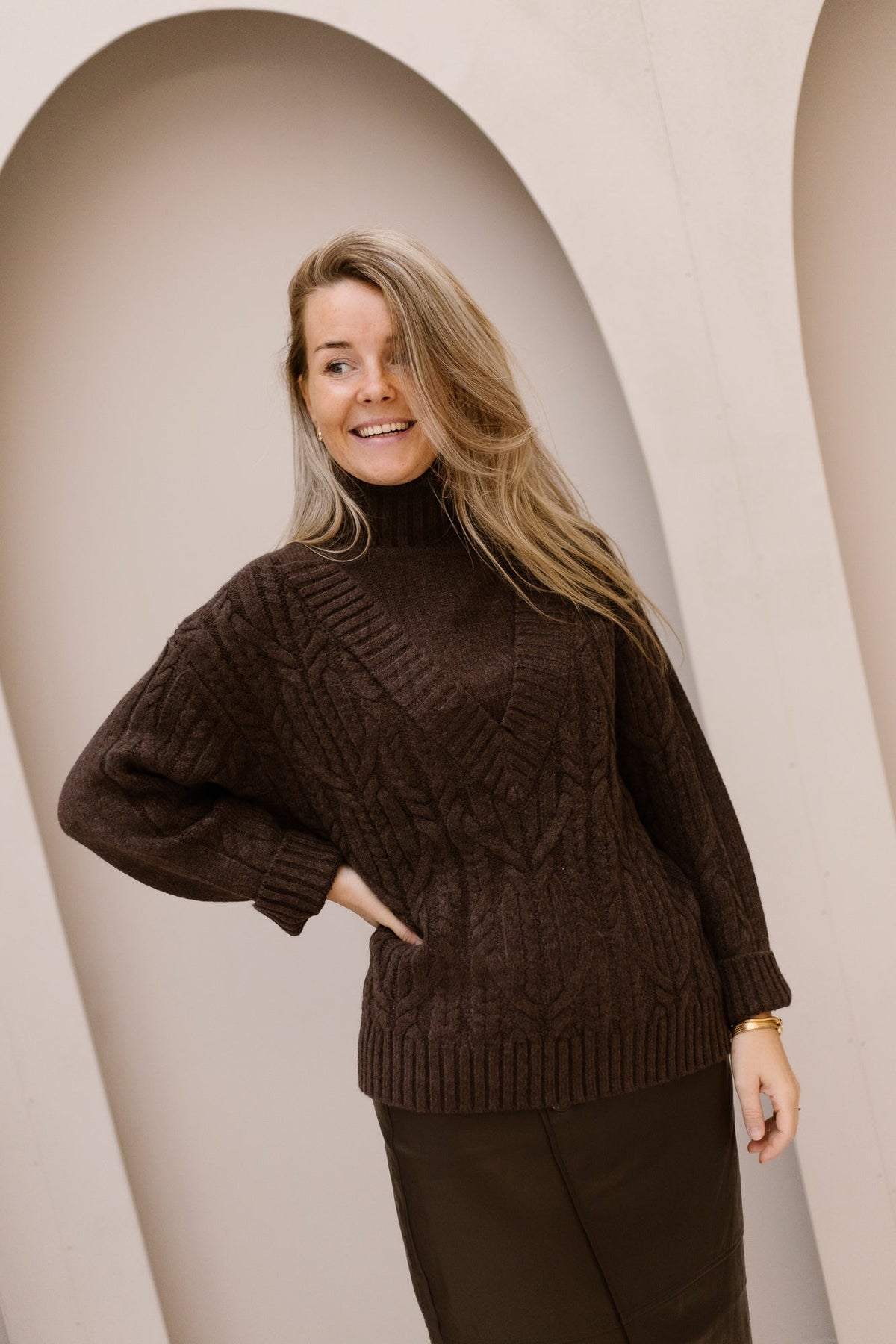 RowCC cable knit mocca - Bij Keesje - Co'couture - Trui