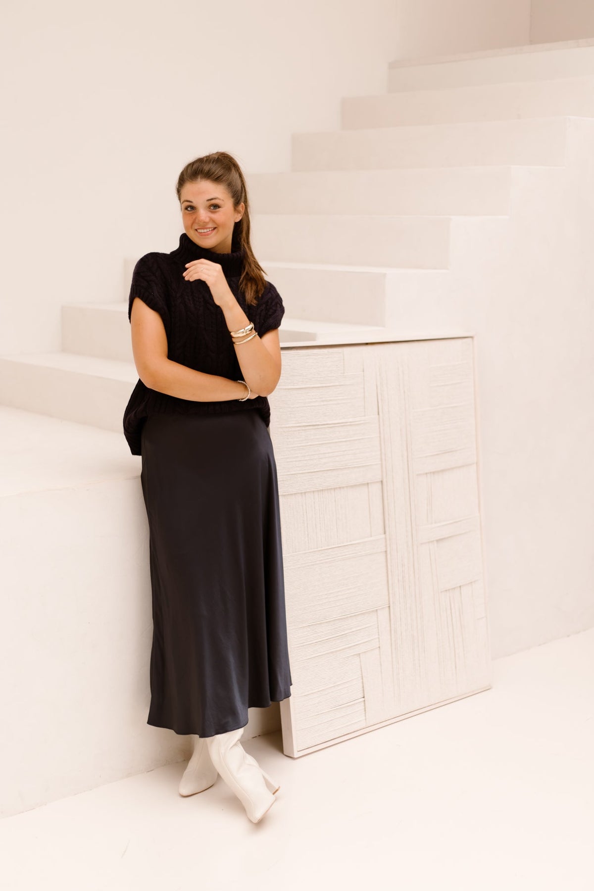 RowCC Oversize Cable Knit Vest Navy - Bij Keesje - Co'couture - Trui
