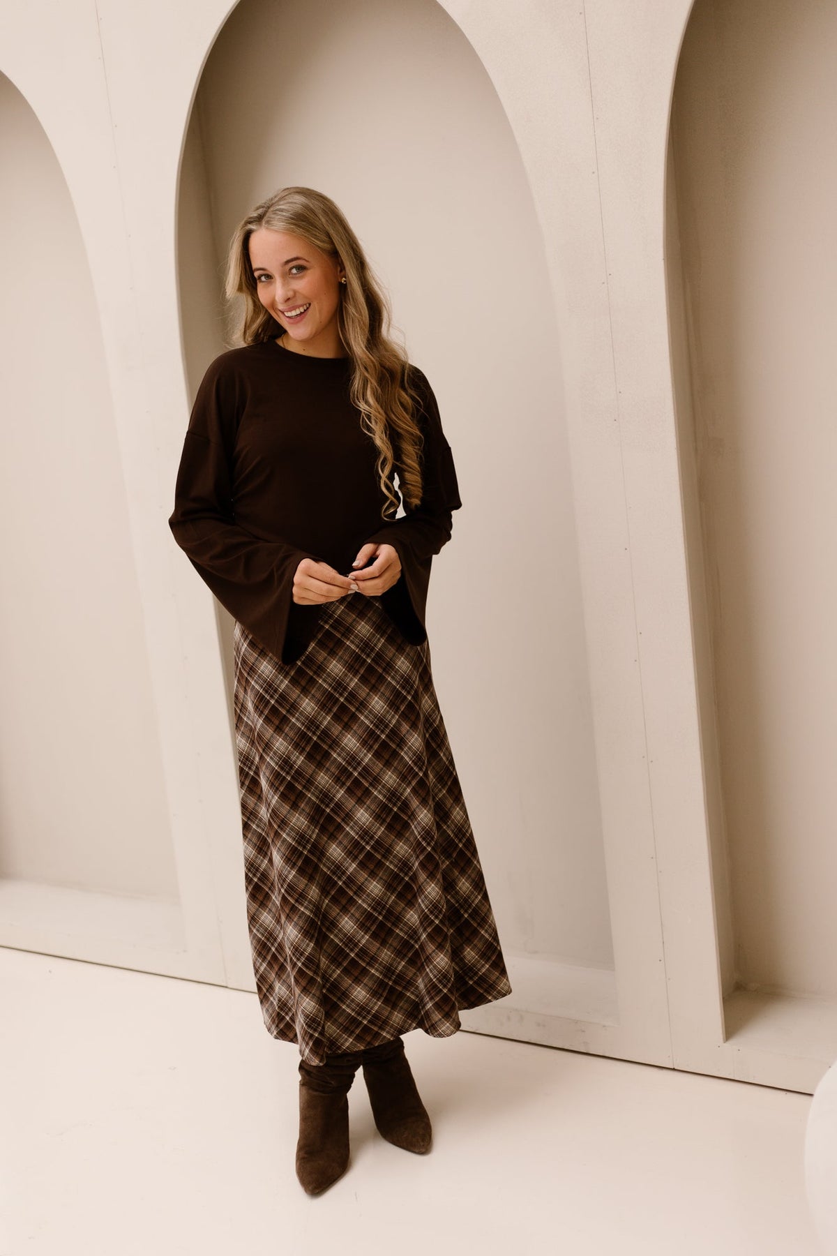 Ruit rok brown - Bij Keesje - Bij Keesje - Rok