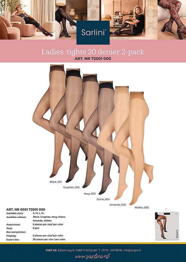Sarlini panty 20 denier, kleurenoverzicht - Bij Keesje