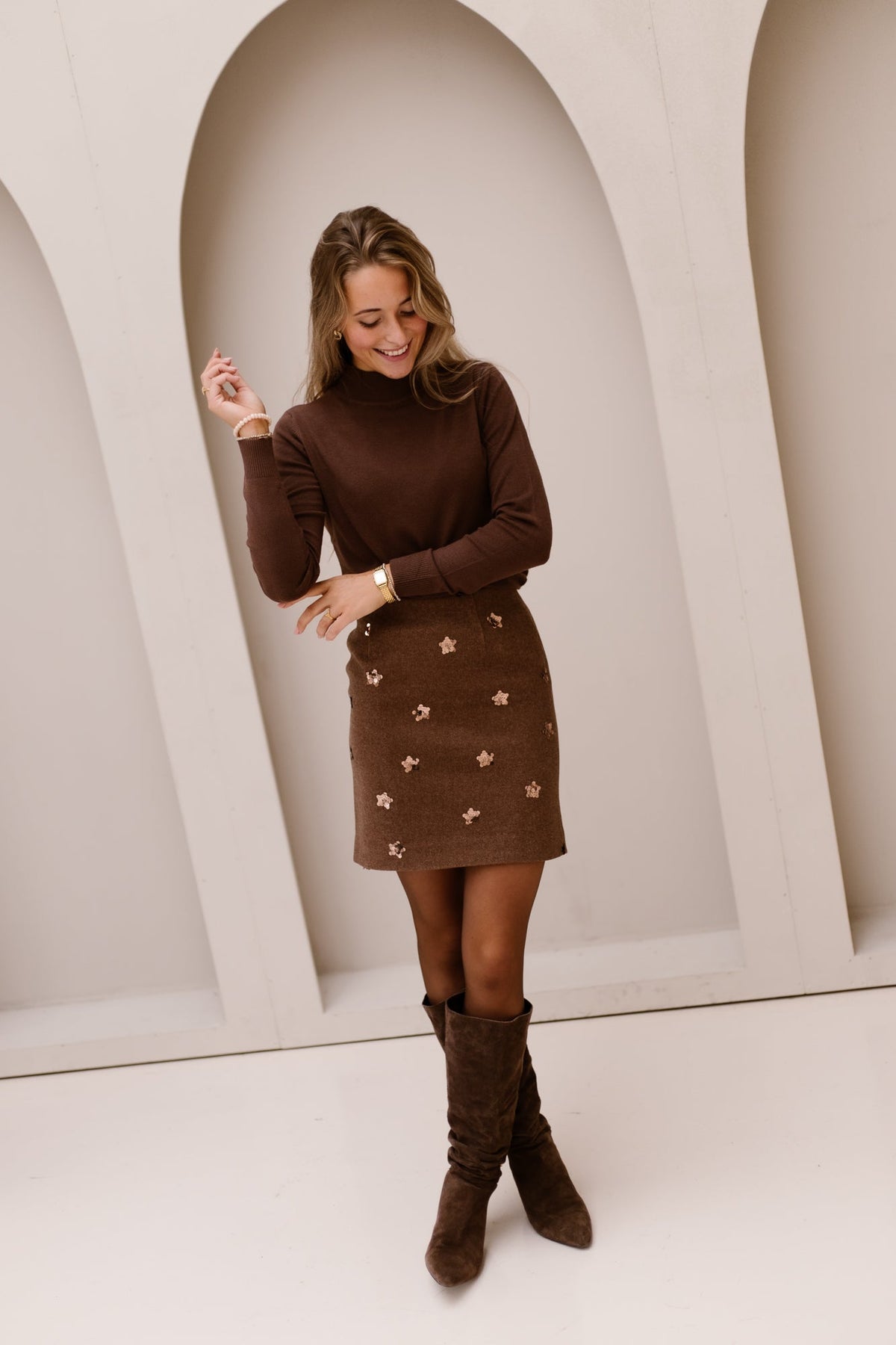 Skirt Flower Coffee 08701 - Bij Keesje - Esqualo - Rok