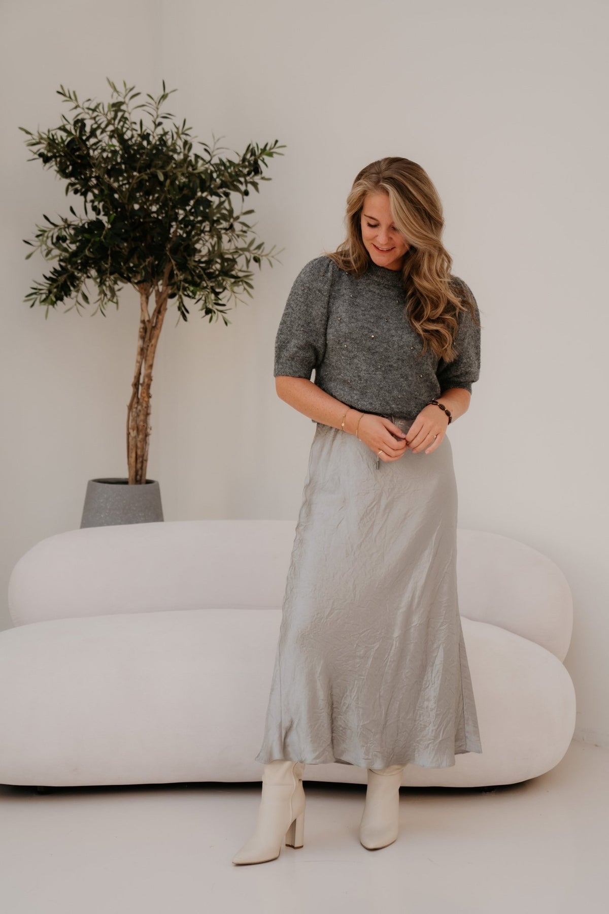 Skirt Long Acetate Light Grey 05547 - Bij Keesje - Esqualo - Rok