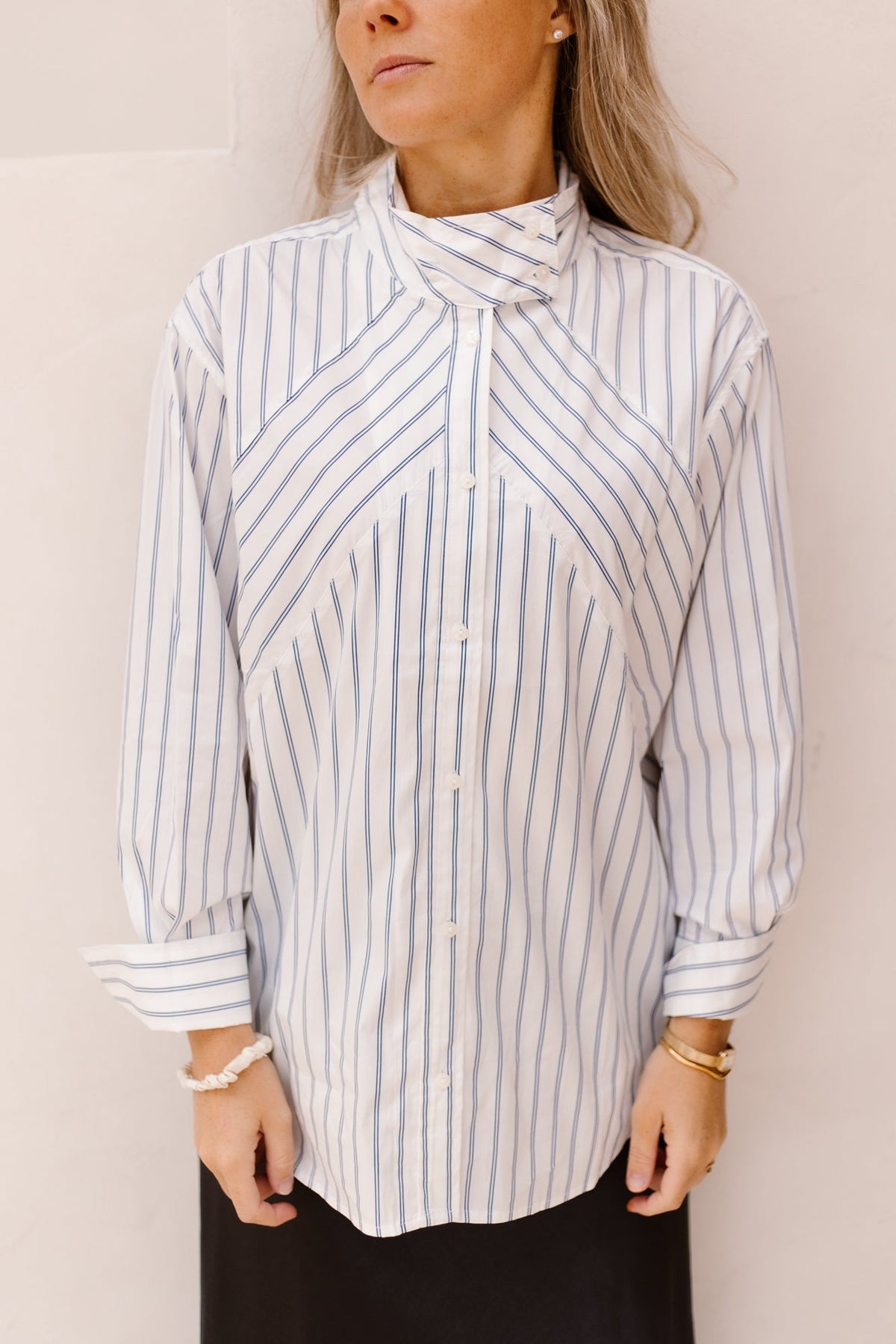 SomoCC Stripe Funnel Neck Shirt White - Bij Keesje - Co'couture - Blouse