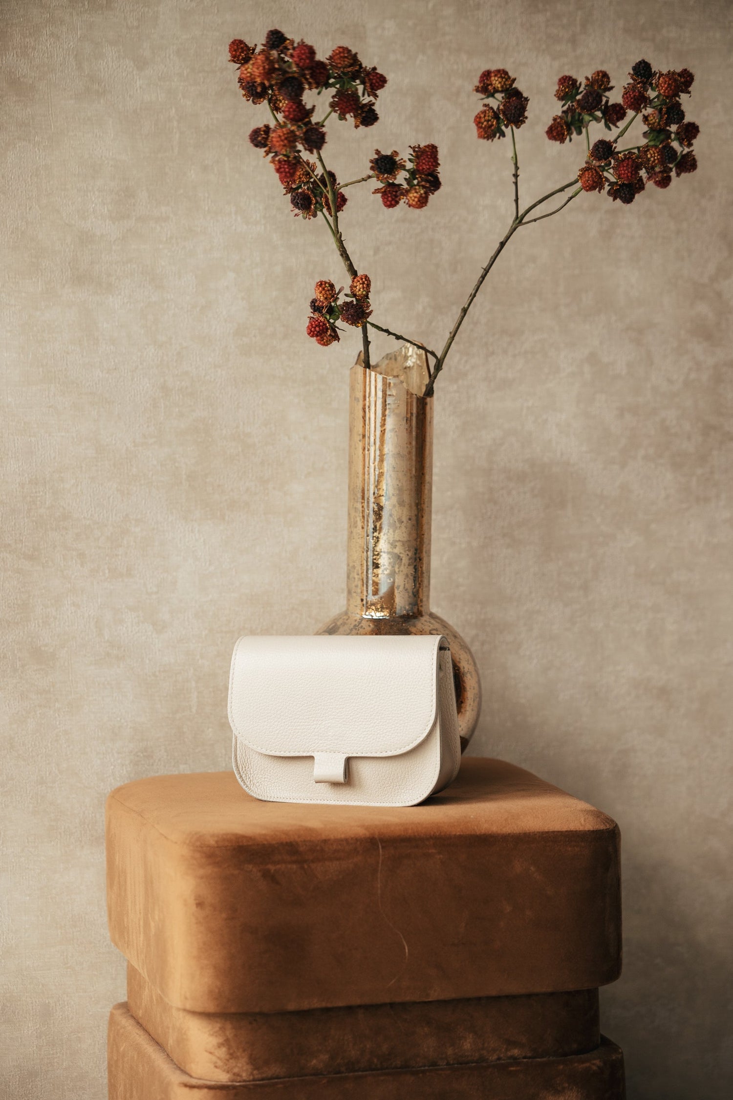 Tas Flora leer ecru - Bij Keesje