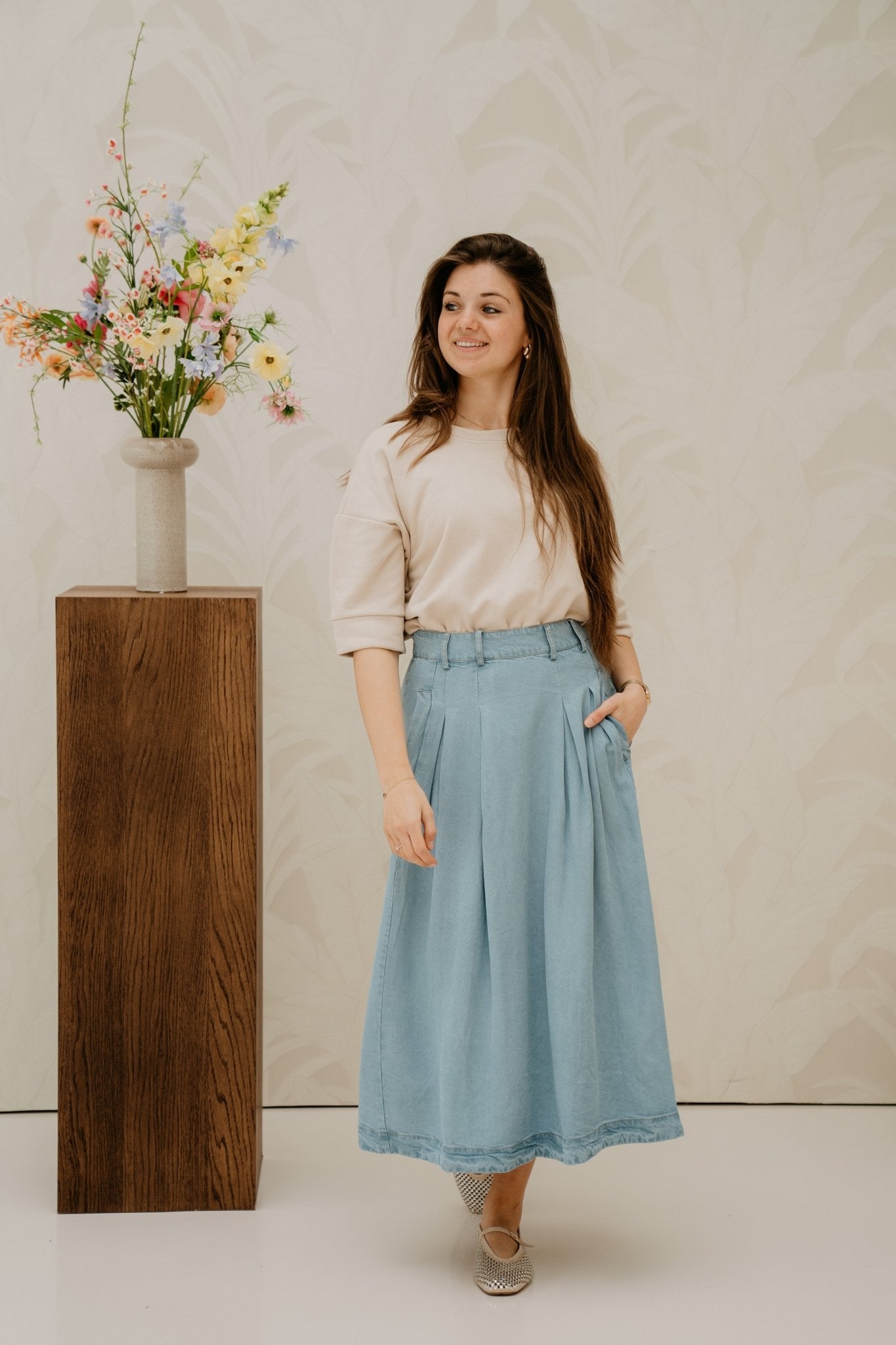 TillyCC Anya Pleat Skirt Fade Denim - Bij Keesje - Co'couture - Rokken
