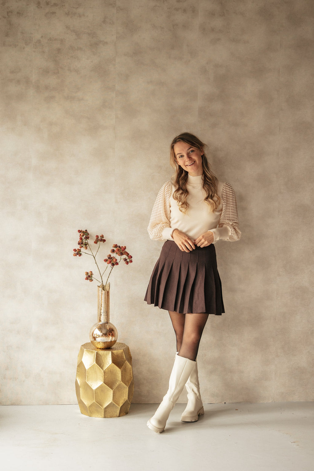 Top beige see through sleeve