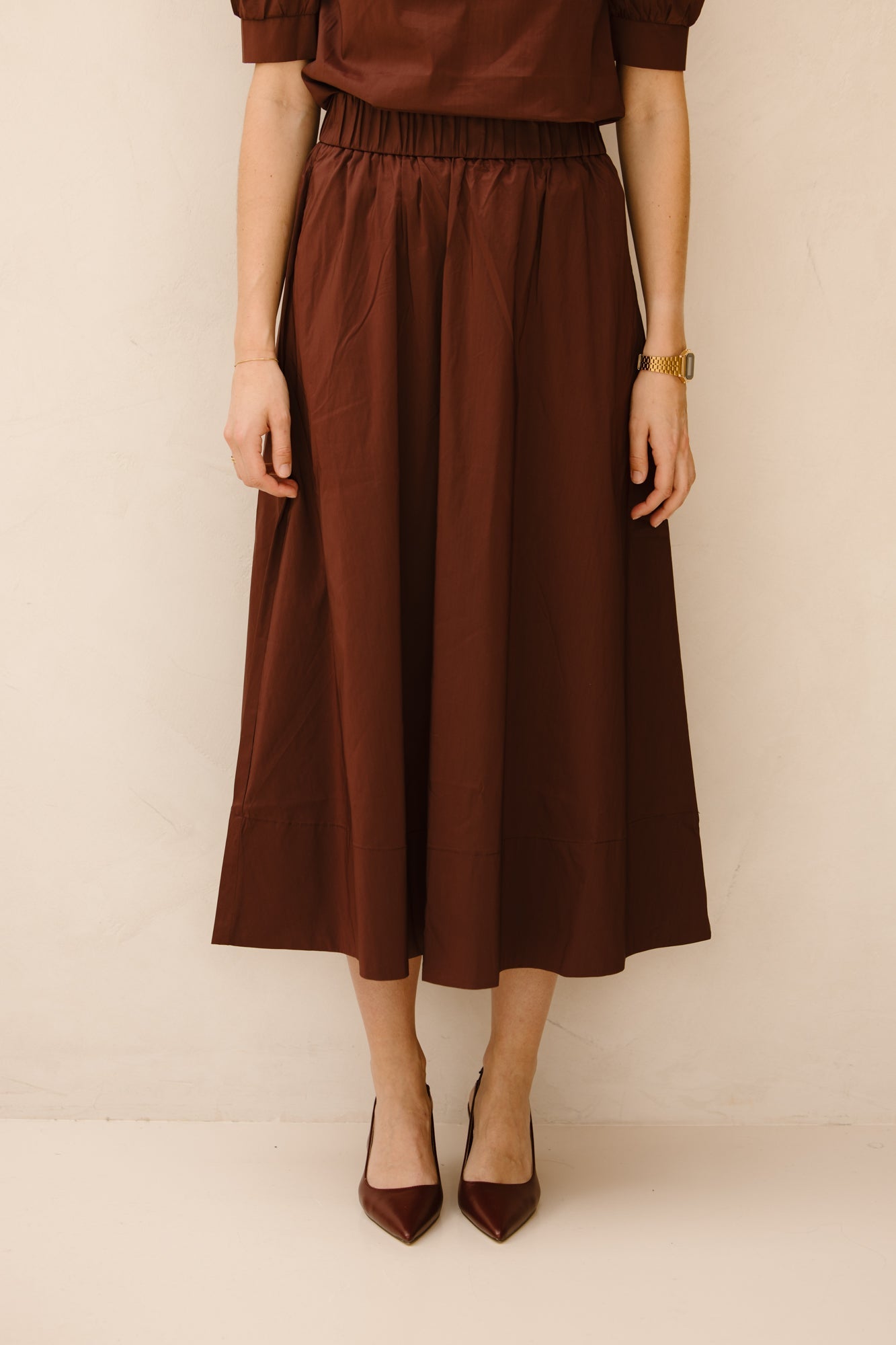 Yara long poplin skirt burgundy - Bij Keesje - Neo Noir