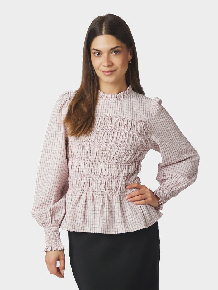 Possa mini check blouse light pink