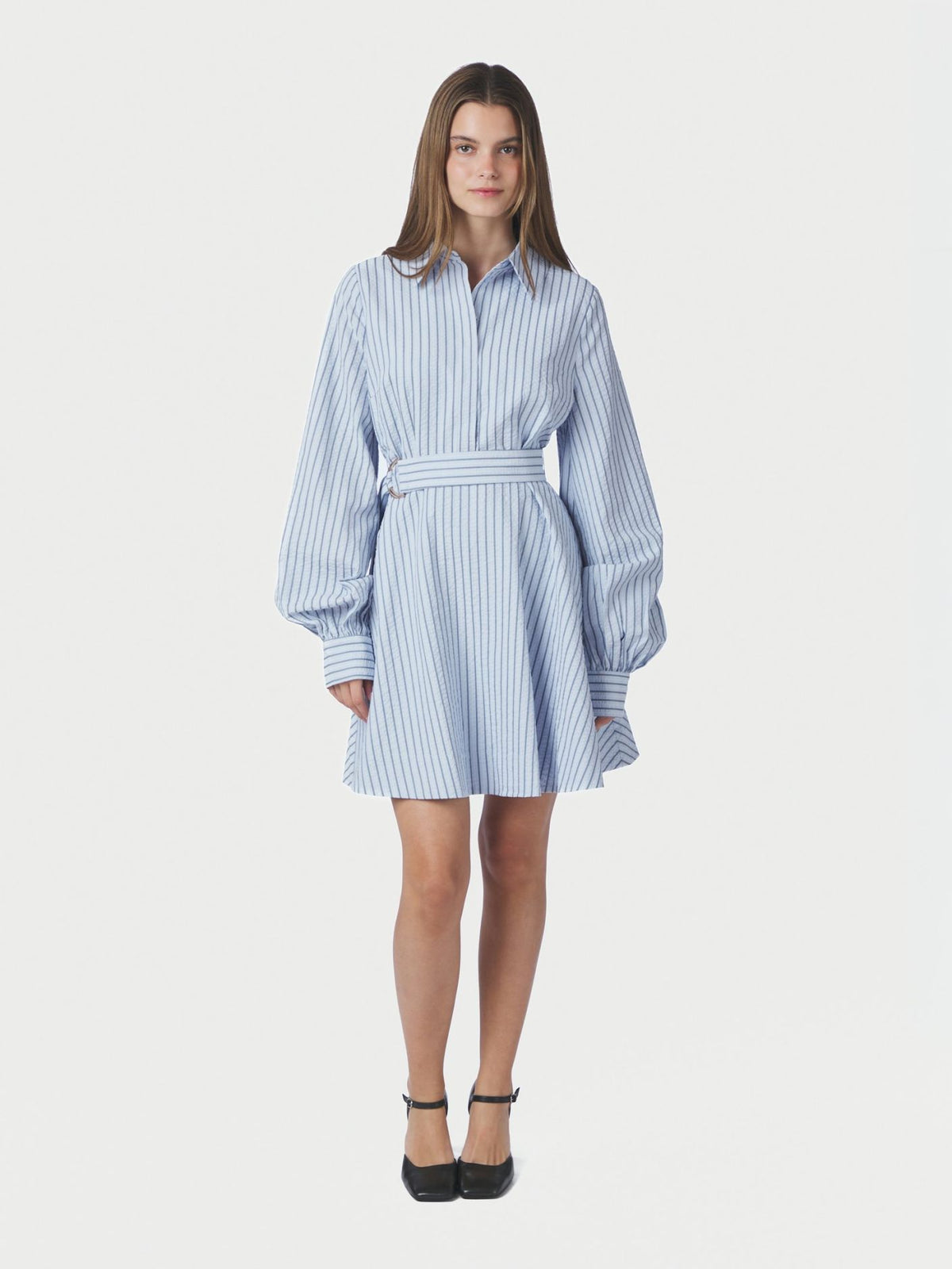 Felice Striped Crepe Dress Blue