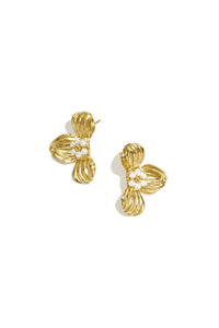Oorbellen flower gold pearl