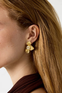 Oorbellen flower gold pearl