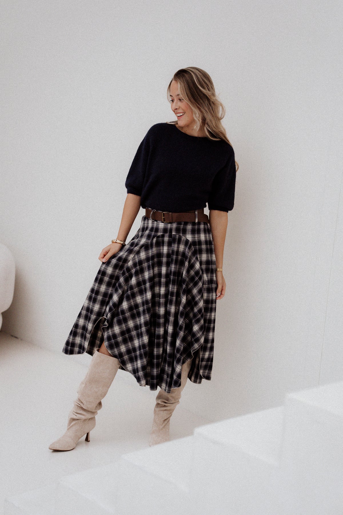 Evy ruit rok blauw met riem