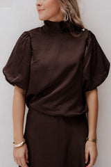 Parisa Heavy Sateen Blouse Dark Brown